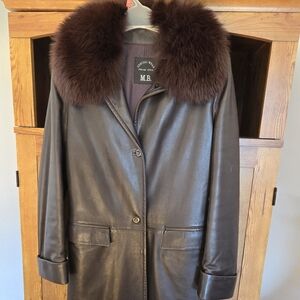 M.B. special wear Italian style long coat. Genuine leather.sz 44.